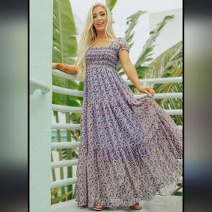 Buddy Love NWT Hattie Smocked Maxi Dress in Pasture Floral Print Sz Large